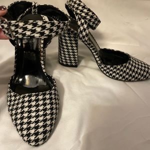 Houndstooth ankle strap heels